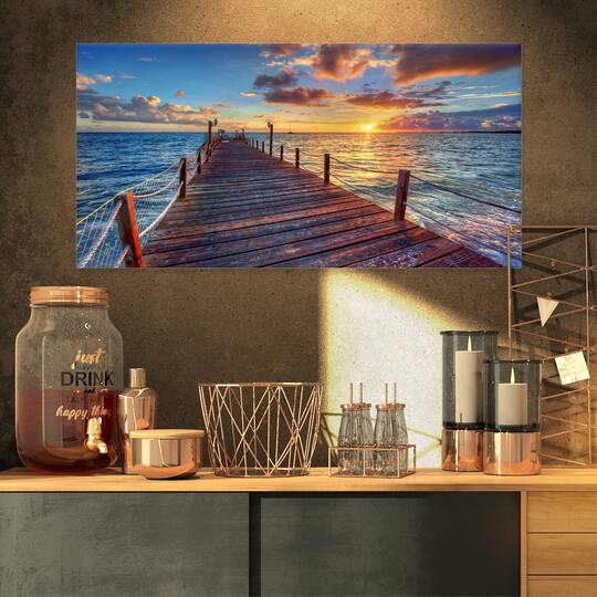 Designart - Beautiful Sunset over Sea Pier